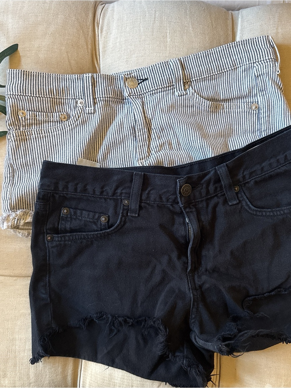 Striped and Black Denim Shorts Duo